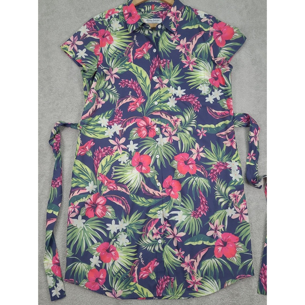 Tommy Bahama  Coast Tropical Twist Island Zone Shirt Dress Navy Blue Multi Sz Lg